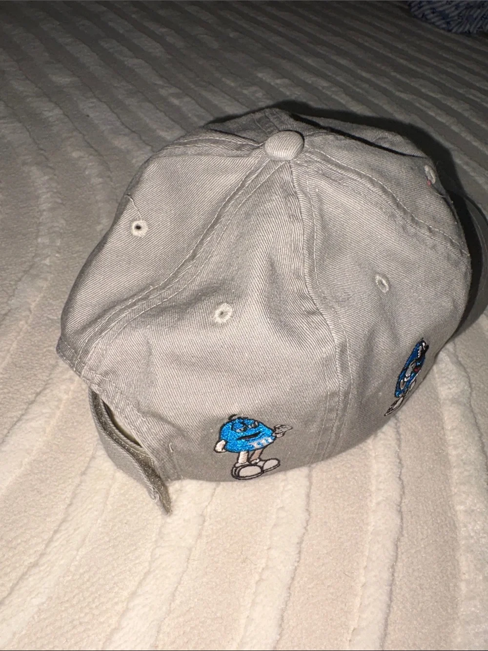 M&M'S Gray Baseball Cap with Blue M&M Character Embroidery